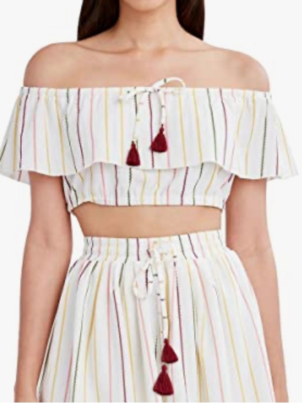 BCBGeneration Off the Shoulder Short Sleeve Slim Fit Tie Front Cropped Top only